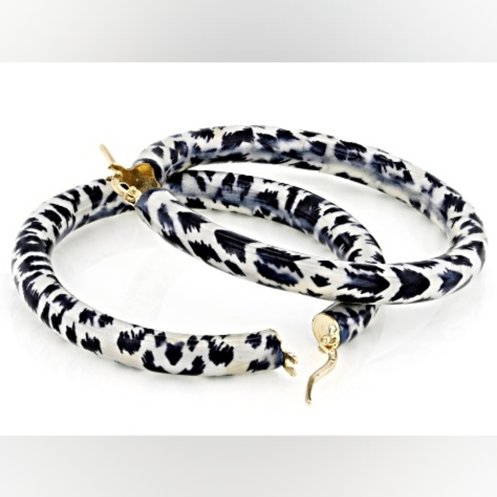 18k Yellow Gold Over Bronze Leopard Enamel Hoop Earrings MA1072E Moda Al Massimo